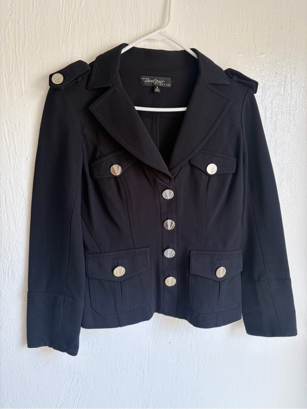 Cache Black Military-Style Blazer with Silver Buttons